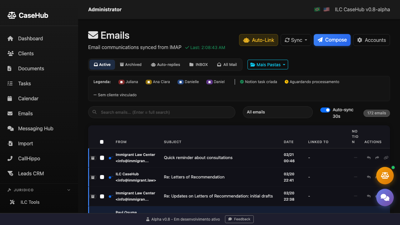 CaseHub email management interface